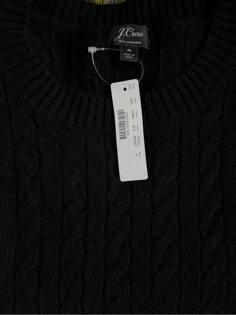 J.Crew 100% Cashmere Cable Knit Crewneck Sweater Black M NWT